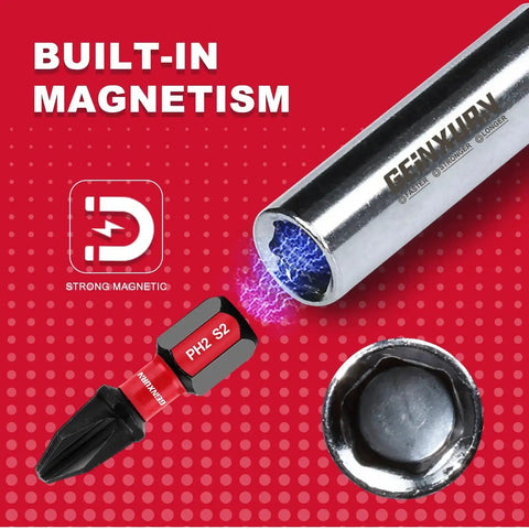 Built-in magnetism feature of 9 Piece CrV Screwdriver Bit Holders Set with socket and magnetic extension