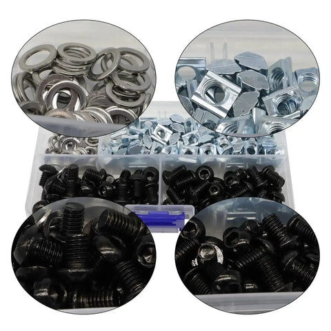 All In One Aluminum 2020 T Slot Hardware Set With M6x8 And M6x10 Screws M6 Nuts And Washers For 2020 2040 20 Series Extrusions DIY Friendly
