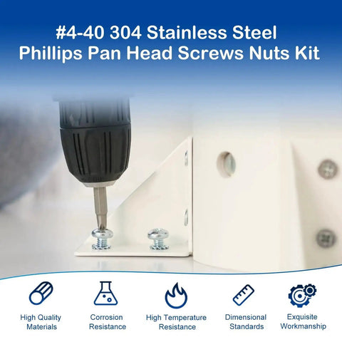 Screwdriver installing screws into metal bracket using 310 Piece 4-40 Phillips Pan Head Machine Screws Assortment Kit in 304 stainless steel.