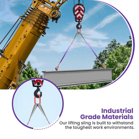 Two-piece polyester lifting slings with hooks, 3.3 ft long, 4,409 lb capacity, two-leg crane rigging (front view)
