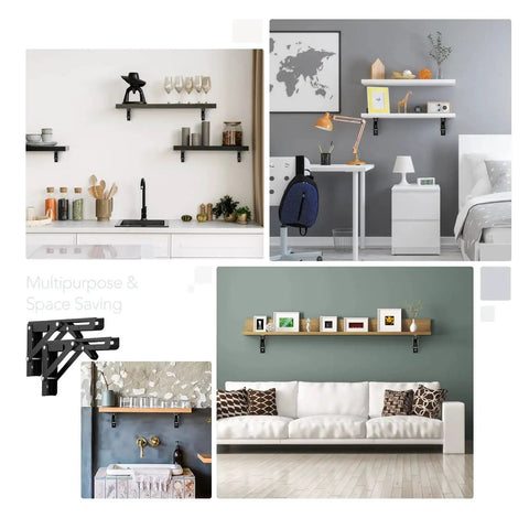 10 Inch Folding Shelf Brackets Set Of 2 Matte Black Heavy Duty Stainless Steel Triangular Design for space-saving shelving