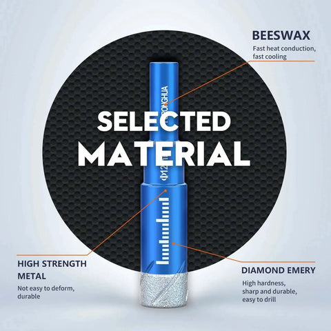 5 Piece Pro Grade Dry Diamond Core Drill Bits Set Three Sixteenth Inch For Ceramic Porcelain Tile Granite Marble Glass And Other Hard Materials Diamond Hole Saw Kit With Cooling Wax And Round Shank showing high strength metal and diamond emery composition.