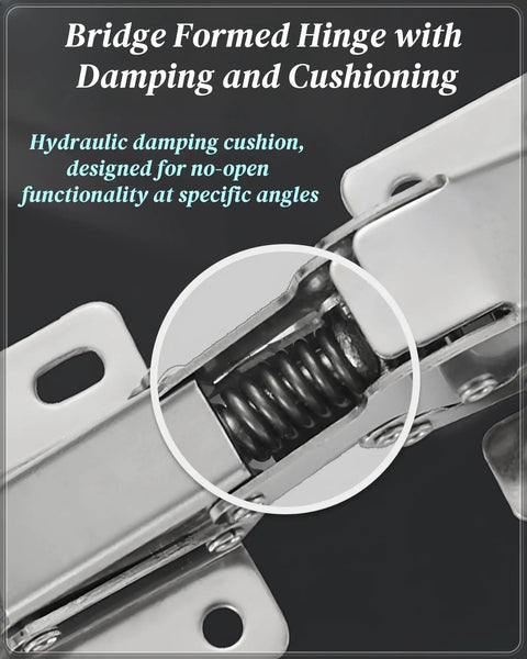 No Cup Hole Needed 4 Pack Soft Close Concealed Cabinet Hinges with hidden bridge, thick stainless steel close-up view