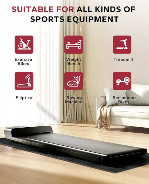 Non Slip Treadmill Mat For Home Gym Setup with exercise equipment icons on hardwood floor