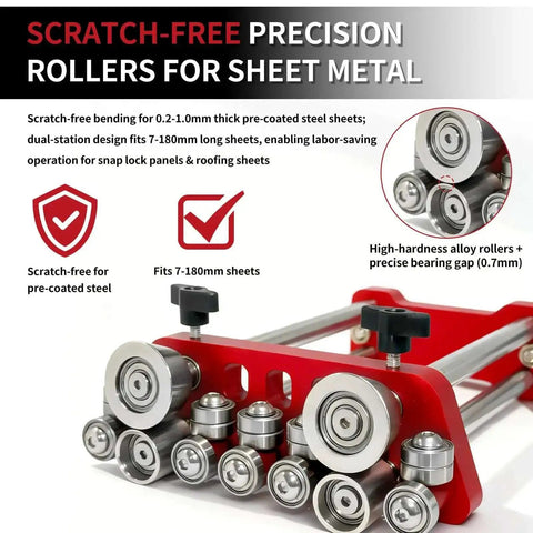 Two-Station Sheet Metal Bender With Scratch-Free Finishes And 0-100 Degree Precision, close-up of 7 inch pro-grade rollers