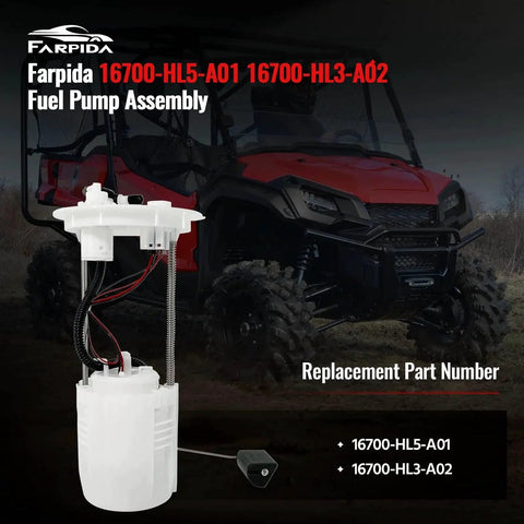 Beefed Up Fuel Pump Assembly For Honda Pioneer 500 700 4 1000 5 SXS Models 2014 To 2023 Replacement Replaces 16700 HL5 A01 And 16700 HL3 A02 High Quality OE Standard For Reliable Startup And Smooth Operation image showing pump with wires and connections
