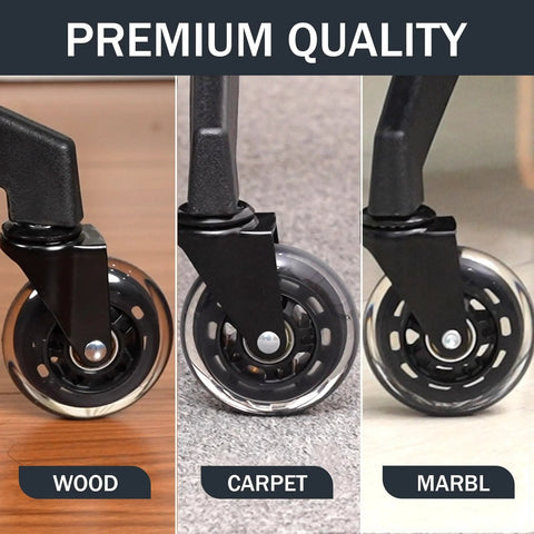 3 Inch Rubber Chair Wheels Replacement Casters With Seven Sixteenth Inch Stem Universal Fit For Most Rolling And Gaming Chairs Protect Floors On Carpet Hardwood And Tile With Smooth Quiet Rolling Set Of Five Transparent on wood, carpet, marble surfaces.