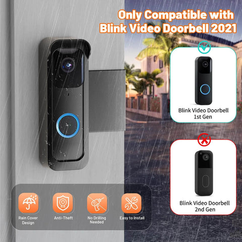 Anti-Theft Doorbell Mount For Blink Video Doorbell 1st Gen, installed with rain cover, showing compatibility and security features.