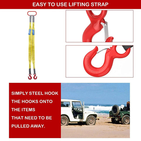 Vigtayue two-leg lifting sling with red hooks; yellow polyester webbing, 3.3 ft long, 13,227 lb capacity