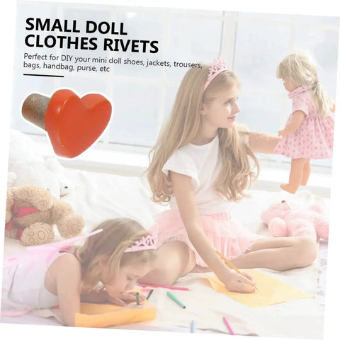 Girl playing with dolls featuring 100 Pieces Heart Shaped Mini Doll Rivets For DIY Doll Clothes Fasteners Dope Durable Studs.
