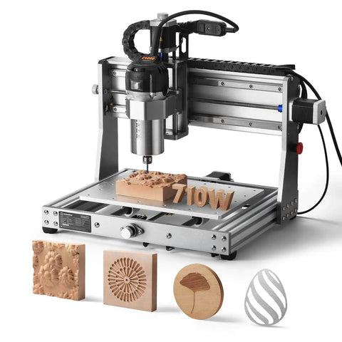 3020-PRO Ultra CNC Router Machine with all-metal frame, upgraded 710W spindle, 60mm stepper, for metal, wood, acrylic, PCB, shown engraving wood.
