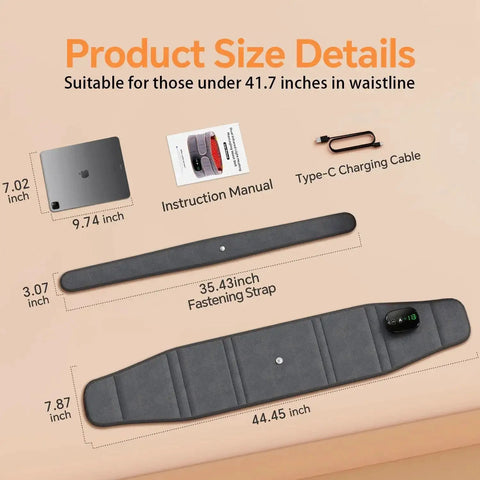 Cordless Heated Back Wrap With Lumbar Massager Vibration Portable Lower Back Belt dimensions and accessories