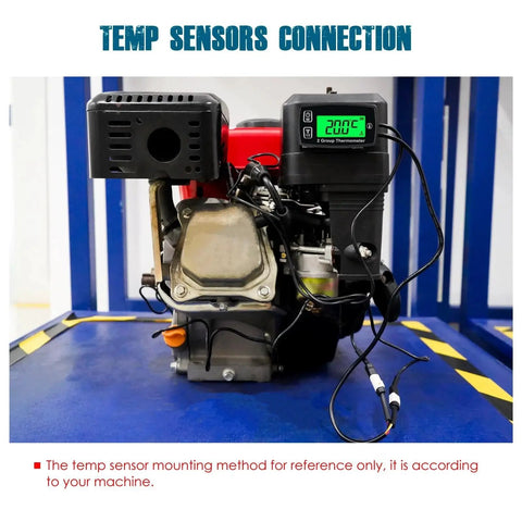 Dual Channel Engine Temperature Gauge With Backlit LCD And Overheat Alerts installed on machine engine