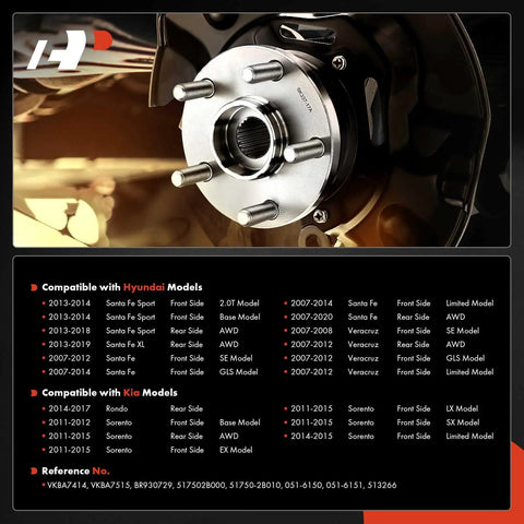 2 Pack Front Wheel Bearing And Hub Assembly 5 Lug For Hyundai Santa Fe 2007 2020 Santa Fe Sport 2013 2018 Santa Fe XL 2013 2019 Veracruz 2007 2012 And Kia Sorento 2011 2015 Replacement Durable installed view