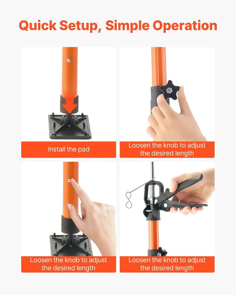 Cabinet Support Pole 8 Pack Telescoping 45.7 to 114.2 Inches, 154 Lbs Capacity installation and adjustment steps