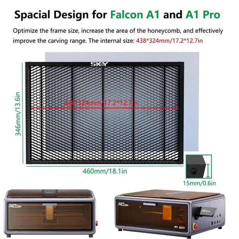 Honeycomb Laser Bed For Falcon A1 Laser Engraver With Aluminum Panel And Suction Magnets, Black Oxide Coated Honeycomb Platform, 18.1 By 13.6 Inches