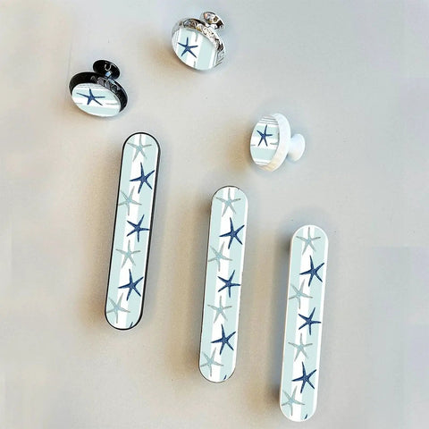 Blue Starfish Cabinet Pulls 4 Pack Center To Center Three Quarter Inch Silver Nautical Drawer Handles with 3D Design