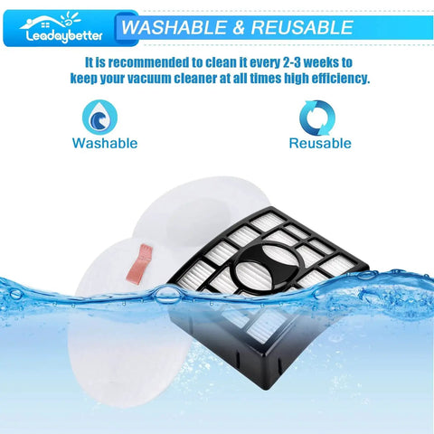 Leadaybetter replacement filter set for Shark Rotator DuoClean (2+4 pack), washable and reusable
