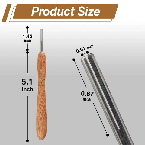 Dimensions of Wooden Paper Bead Roller With Slotted Metal Tip For Easy Quilling with ergonomic handle, 5.1 inches