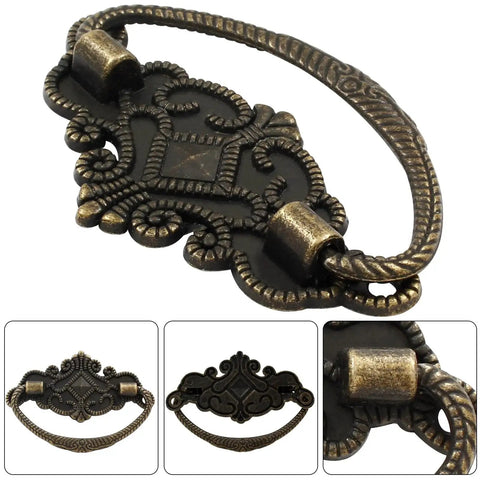 Six Pack Vintage Antique Bronze Drawer Pull Handles With Backplates For Retro Drawers Jewelry Boxes Kitchen Cabinets 2.64 x 1.69 inch