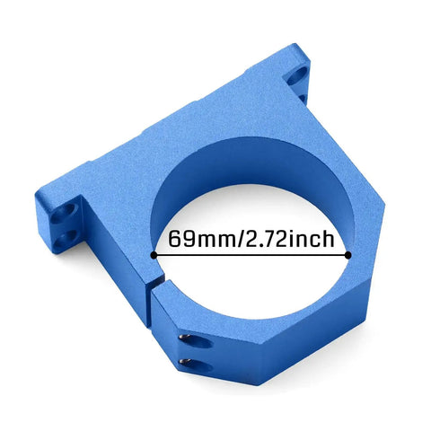 69mm Aluminum Spindle Holder Mount for PROVerXL 4030 V2 2X2 4X4 CNC Router Machines in blue with size indication