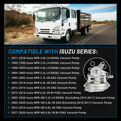 Aumzong vacuum pump with pulley, silver metal finish, designed for Isuzu NPR-HD/NPR diesel trucks.