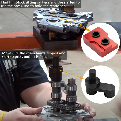 Camshaft Bearing Removal And Installation Tool for Twin Cam 1999 to 2006 shown in use on cam support plate