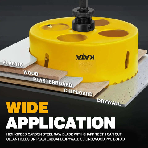 6 Inch Hole Saw For Recessed Lights With Dust Bowl and Silicone Catcher on various materials for drywall ceiling installation