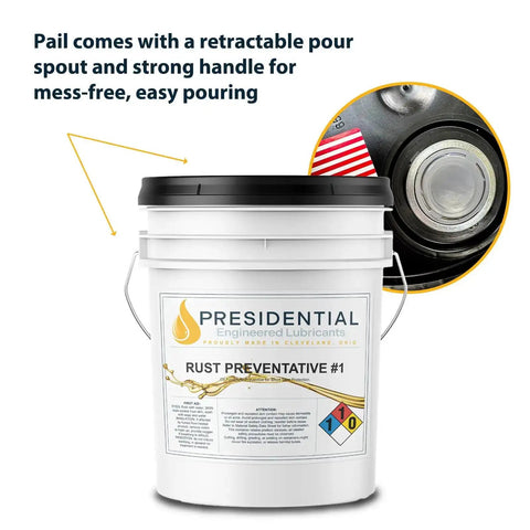 Oil Based Rust Preventative Penetrant And Lubricant For Rust And Corrosion Prevention In Industrial Applications 5 Gallon Made In USA Ideal For Heavy Duty Gear And Tools And Machinery pail
