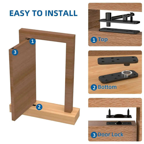 Easy install diagram of Hidden Door Hinge 304 Stainless Steel Built Tough With 570 Lbs Load Capacity, 360 Degree Rotation Invisible Hinge