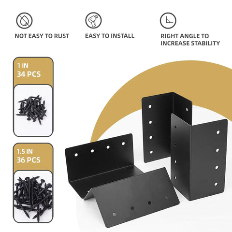 Four Pack Raised Garden Bed Corner Brackets 3 By 3 By 6 Inch Metal L Shaped Corners With Screws For Wood Frames Fits 9 To 12 Inch Beds Diy Friendly Planter Garden, includes screws in two sizes for easy installation.