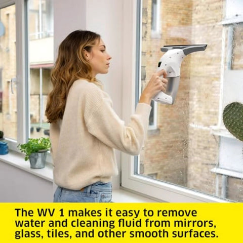Kärcher WV 1 Electric Window Vacuum Squeegee, 10-inch blade, white handheld glass cleaner