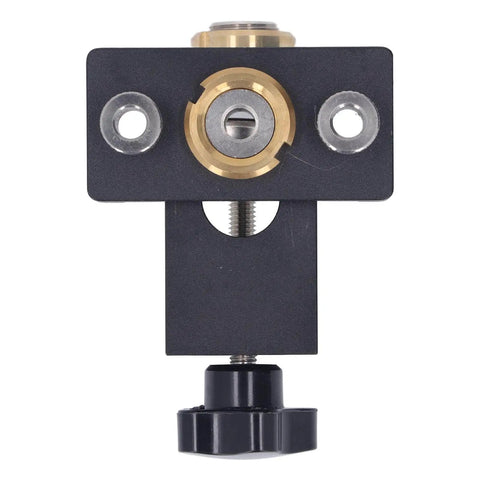 Front view of Dowel Jig Drill Guide Kit For Woodworking And Furniture Assembly, Pro Grade Aluminum Alloy Drill Guides, showing clamp mechanism.
