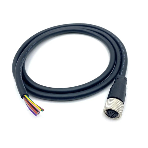 M12 12 Pin Female Connector Cable A Code Straight Aviation Plug with brass gold plated contacts, PVC molded cable AWG26, 0.5 meter