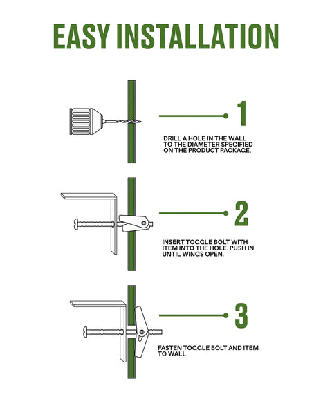 Installation steps for round head machine screw toggle bolts one eighth by two inches set of two for drywall and hollow block