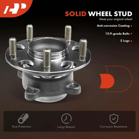 Rear Wheel Bearing And Hub Assembly 5 Lug Bolt On Fit For Honda Accord 2013 2014 2015 2018 2019 2020 2021 2022 2023 And Acura TLX 2015 2020 Premium Replacement With Easy Install And Long Lasting Durability, showing anti-corrosion coating and 5-lug design