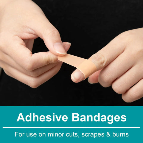 Applying adhesive bandage from 160 Piece First Aid Kit Refill Set For Home, Travel, And Work With Instant Cold Pack and more