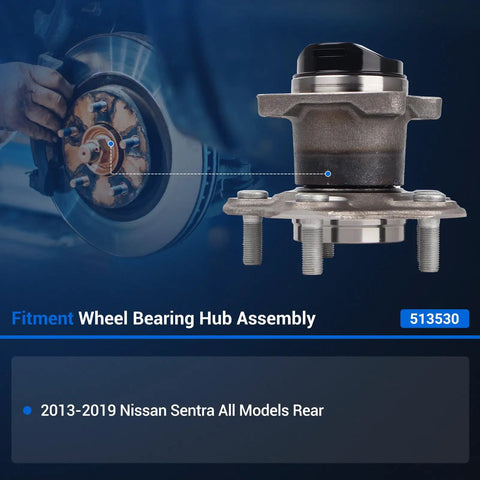 Rear Wheel Bearing Hub Assembly For Nissan Sentra 2013-2019 All Models 5-Lug With ABS Direct Fit Ride Ready Replacement 512530