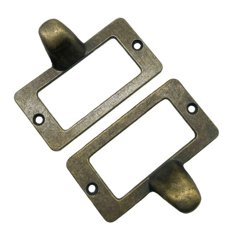 20 Pack Antique Bronze Zinc Alloy Label Frame Drawer Pulls for Drawers and Cabinets, Vintage Industrial Style, Close-up View