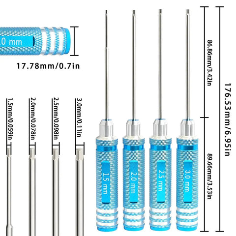 All In One RC Hex Key Driver Set With Magnetic Tips Quick Change Allen Wrench 1.5mm 2.0mm 2.5mm 3.0mm Blue Alloy Steel