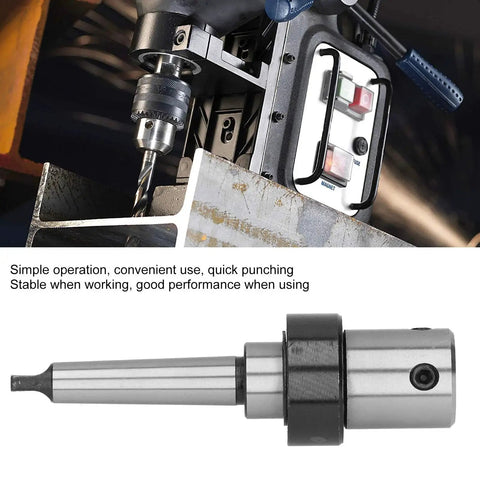 Arbor Morse Taper MT2 drill sleeve adapter, R8, steel, 19.05 mm bore, installed on magnetic drill