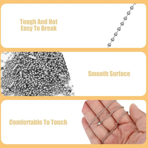 Dual Size Ball Chain Set With 200Pcs 2Mm And 2.4Mm Metal Bead Chains In Silver for crafting and jewelry making showing bead detail