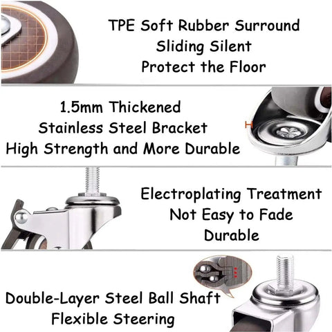 Five Pack 1.5 Inch Heavy Duty Office Chair Casters With 10x15mm Threaded Stem Replacement Rubber Wheels durability features