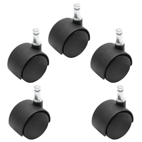 Five Pack 1.5 Inch Swivel Caster Wheels With M8 Circlip Stem 8mm By 20mm, Heavy Duty Nylon Replacement For Furniture Tables Cabinets Shelves