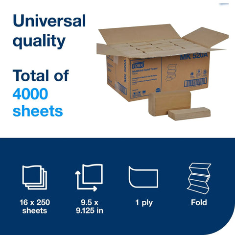 Open box of 100 Percent Recycled Multifold Towels Compatible With H2 Dispensers 16 Packs, showing sheets and packaging details.
