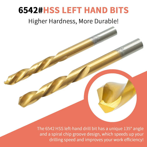 Cobalt HSS 6542 left-hand drill bits part of 15 Piece Screw Extractor Kit With Left Hand Drill Bits For Removing Broken Bolts And Stripped Nuts