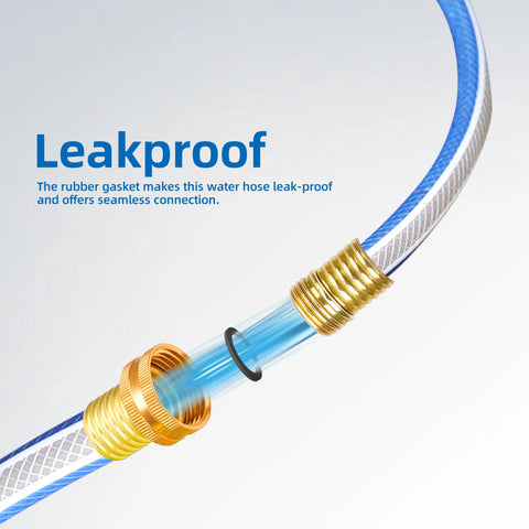 Blue PVC garden hose 3/4 in x 15 ft with brass male-to-female fittings and gasket