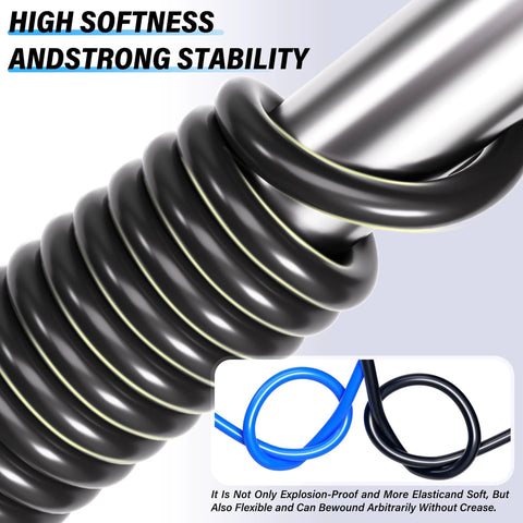 Pneumatic nylon air line tubing, black 1/4 in OD, coiled; inset shows blue and black tubes