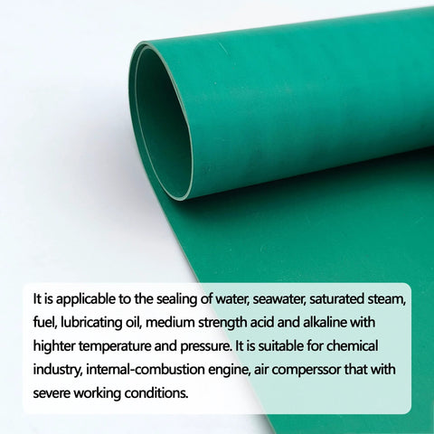 Gasket paper sheet roll, green, high-temperature chemical-grade material for gasket making.