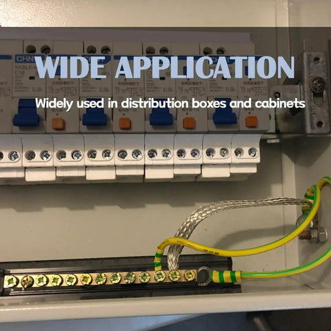 Six Piece Grounding Bus Bar Kit With Six, Eight And Ten Position Brass Terminal Blocks in electrical panel installation